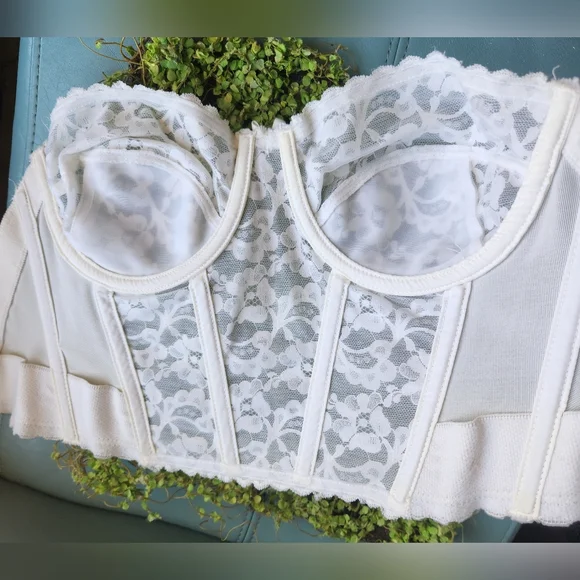 Vtg SUBTRACT Strapless Push Up Boned Low Back White Lace Corset Bustier 34B EUVC - Picture 13 of 16
